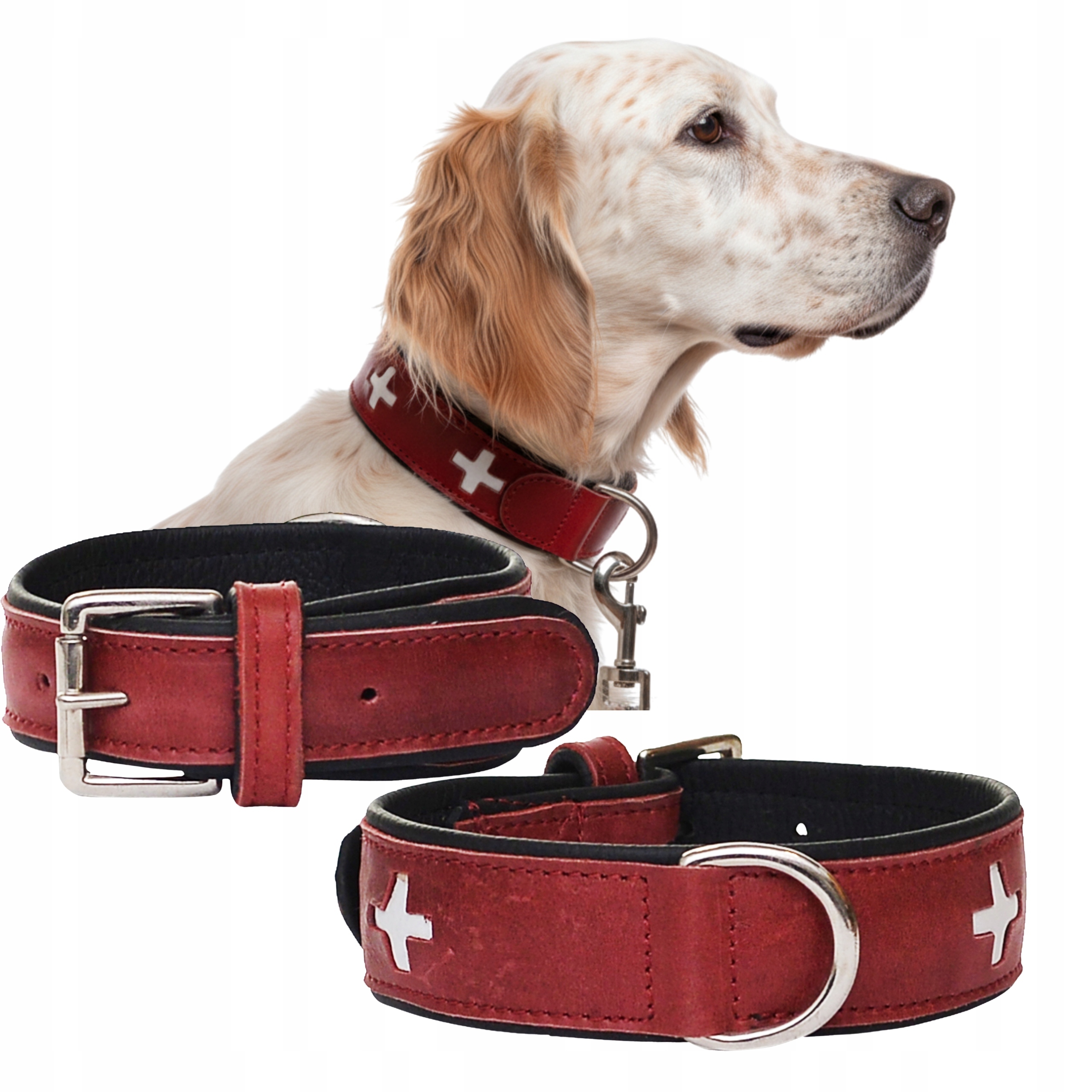 Levně Kožený obojek pro psa červený Elegantní z přírodní kůže 64,5 cm L