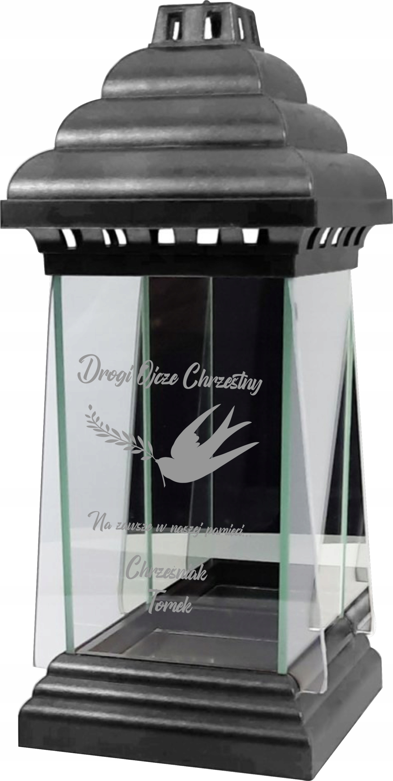 Hřbitovní Svíčka Kaplička Lampion s gravírováním pro Kmotra