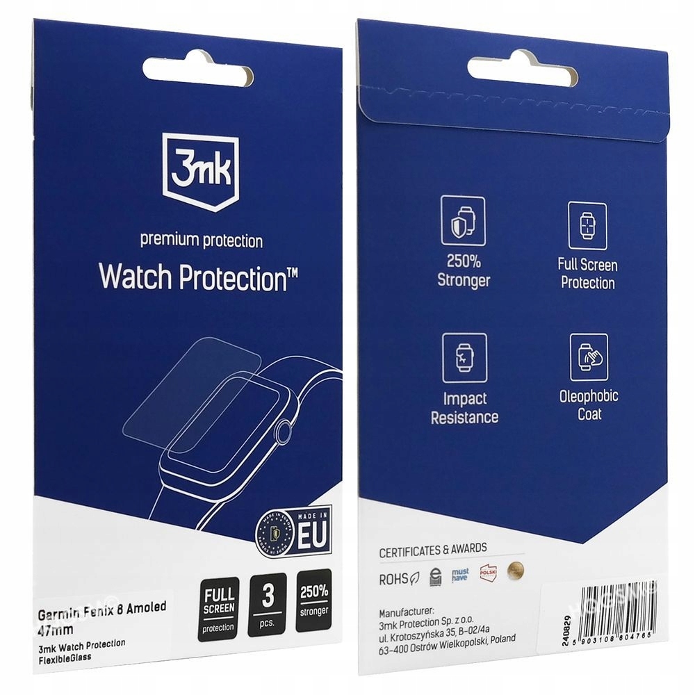3x Szkło Ochronne Szybka 3mk do Garmin Fenix 8 AMOLED 47mm Stan opakowania oryginalne