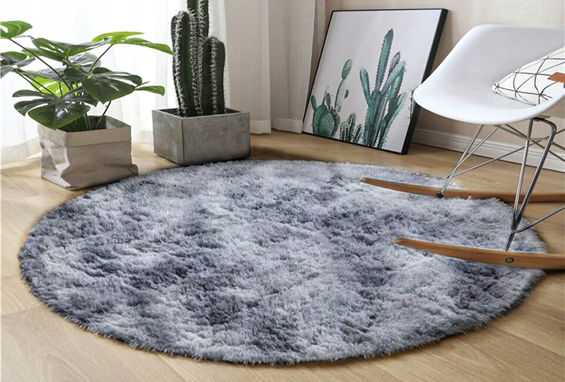 Okrągły dywan Shaggy Ombre pluszowy włochacz miękki futrzany 150 Szerokość produktu 150 cm