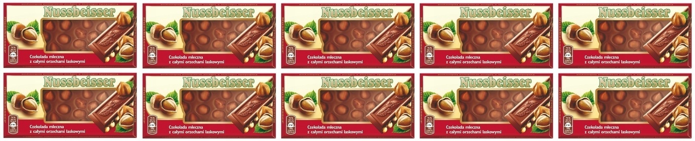 Levně 10 x 100 g Nussbeisser Čokoláda s celými lískovými ořechy