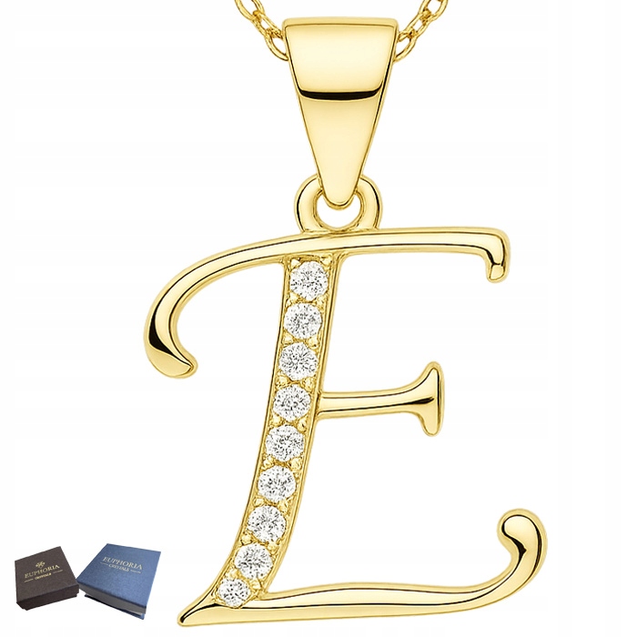 Zlatý náhrdelník Stříbro 925 jako Dárek pro ženu Zirkony Dámské písmeno E