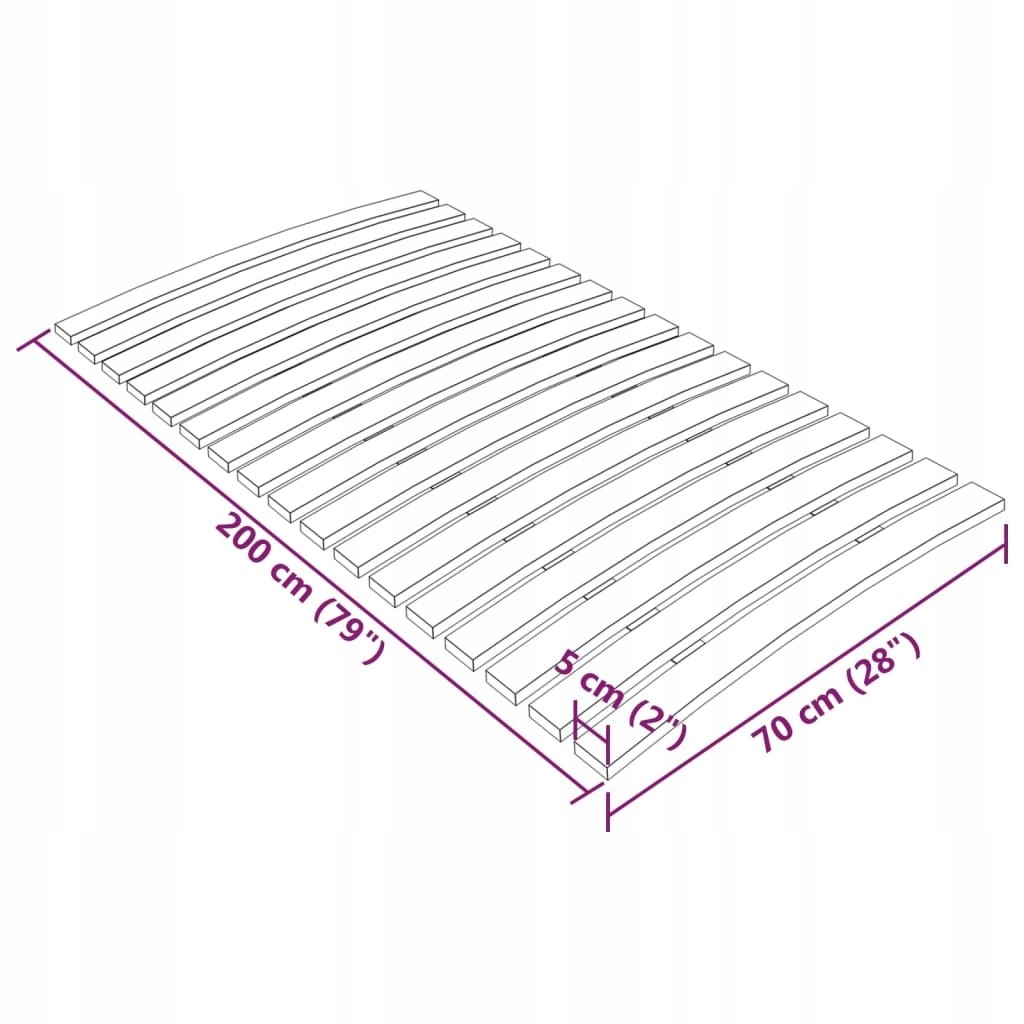 STELAŻ DO ŁÓŻKA Z 17 LISTWAMI 70X200CM Szerokość produktu 70 cm