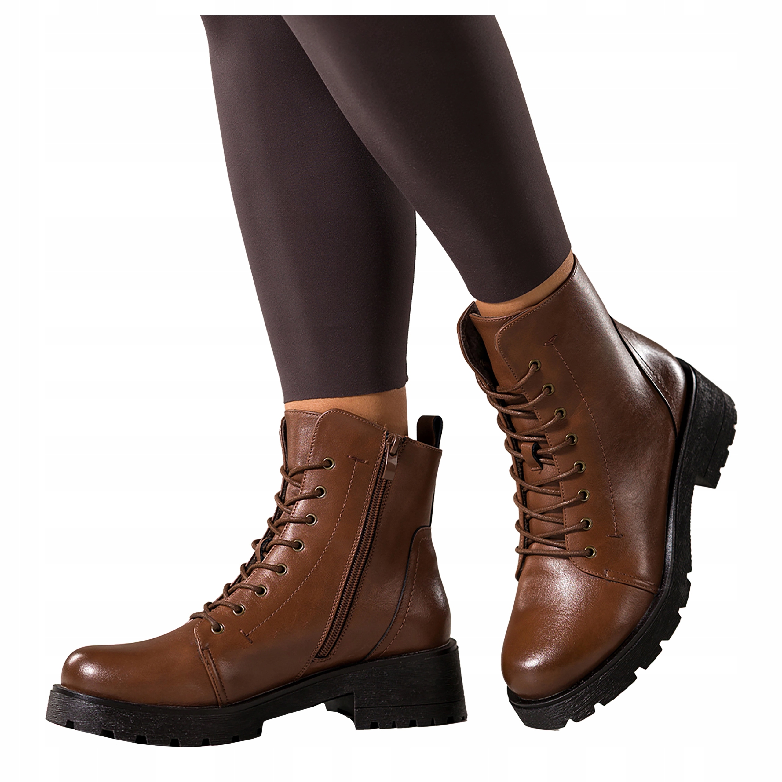 Kotníkové Boty Hnědé Dámské Kožené Na Platformě Pohodlné Šněrovací Módní vel. 37