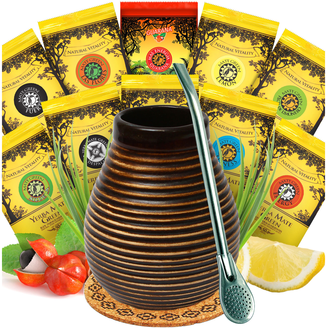 Levně Startovací sada Yerba Mate Green 500g Tykev Medová Bombilla 10x50g