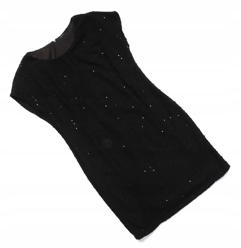 CZARNY KOSTIUM KOMPLET SUKIENKA I ŻAKIET 3/4 ELEGANCKI CEKINY 42/44 XL/XXL Kolekcja KLASYCZNA