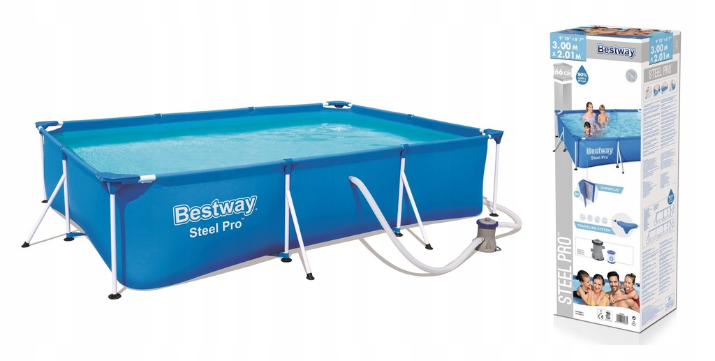 56411 Basen Ogrodowy 300x201x66 Stelażowy z Pompą Bestway Model 2024