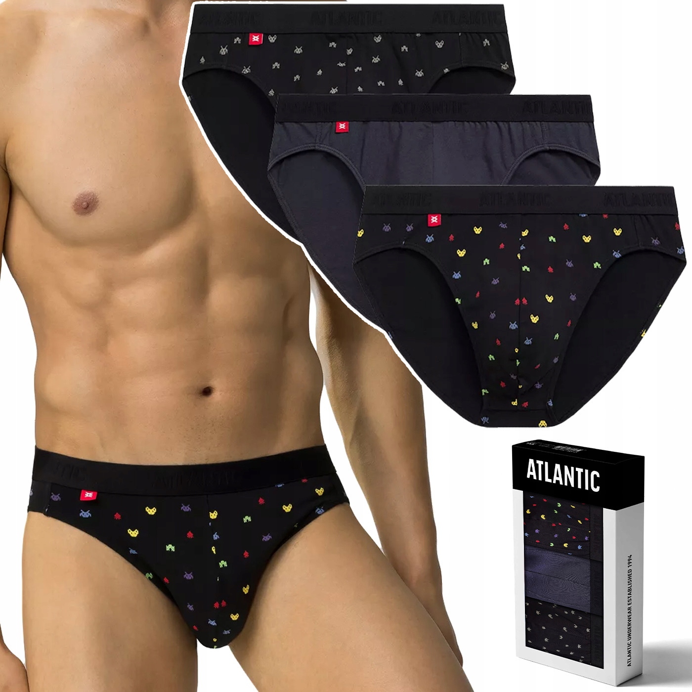 Pánské bavlněné slipy 3 Páry přiléhavé Atlantic 3MP-175 XXL