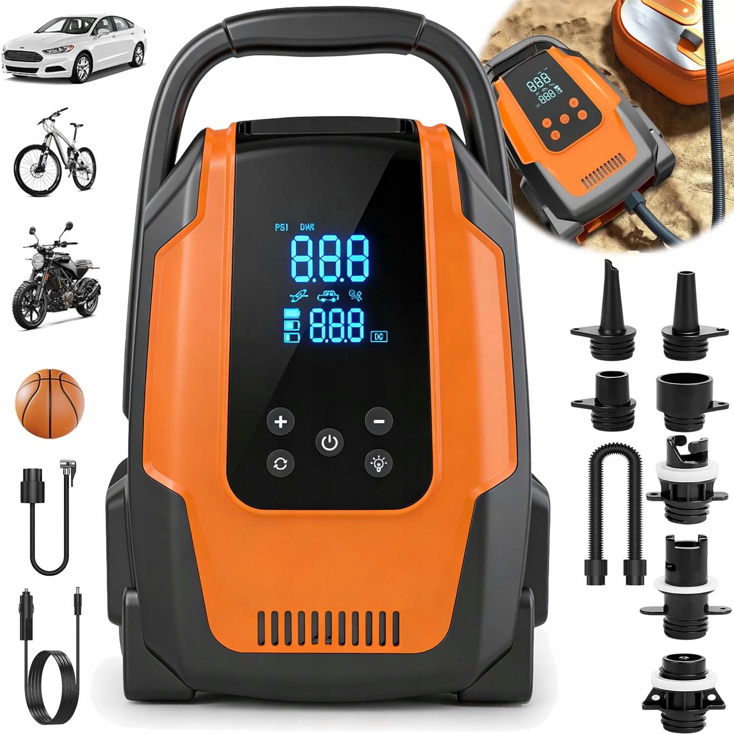 Výkonná Elektrická Pumpa Pro Nafukovací Matrace Na Bazén 12 V 7 x Koncovky