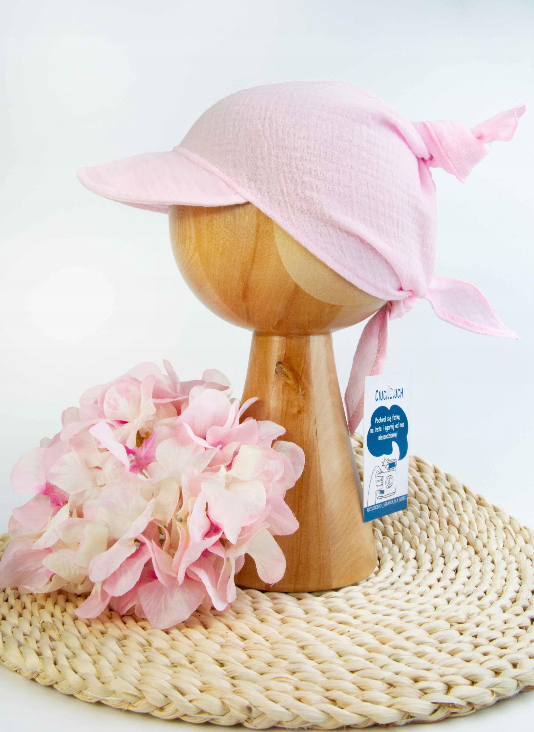 CHUSTA chustka dziecięca na głowę na słońce MUŚLINOWA czapka Z DASZKIEM Rozmiar 36-50 cm