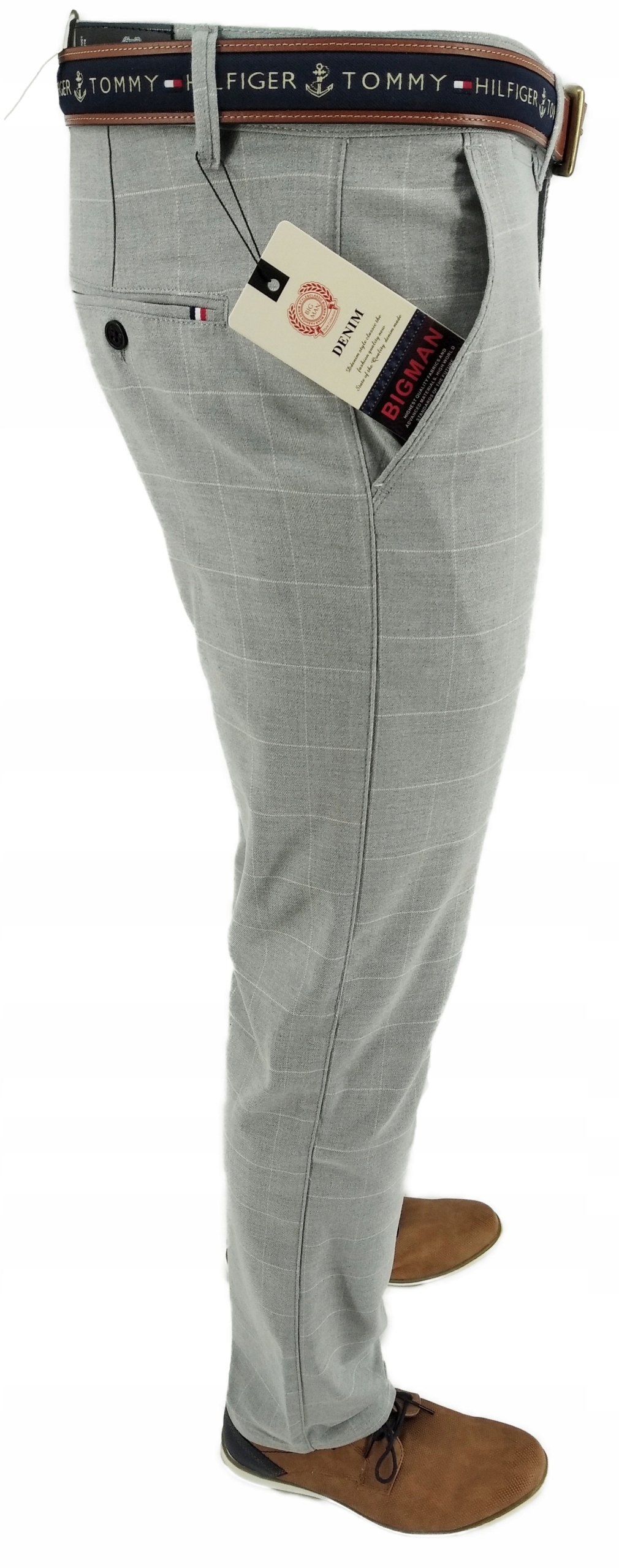 SPODNIE MĘSKIE ELEGANCKIE 24C KRATĘ W42 108-112 CM Kolor szary