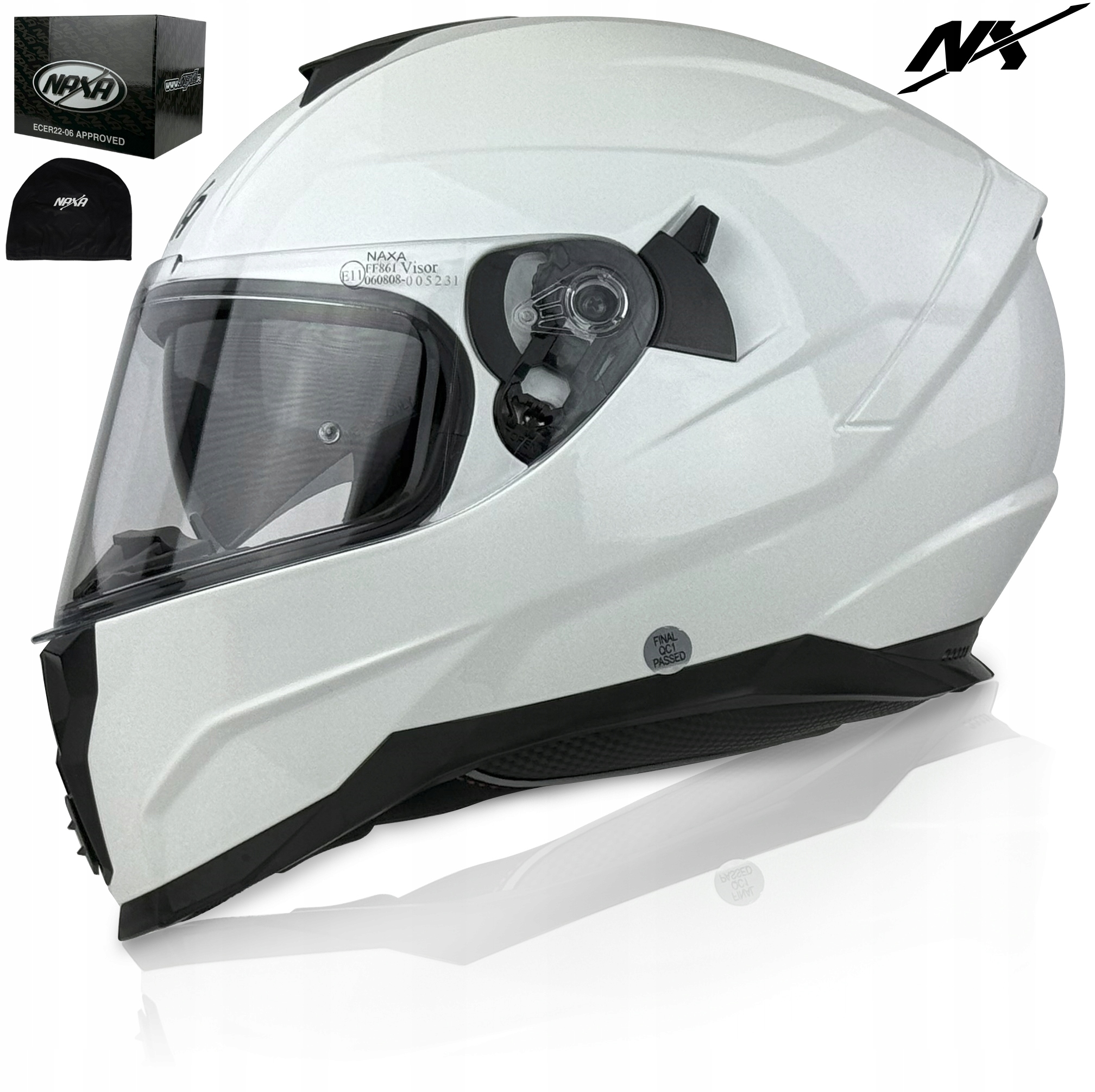 Kask Motocyklowy Integralny Biały Naxa F28 r.XL Blenda Interkom Ready
