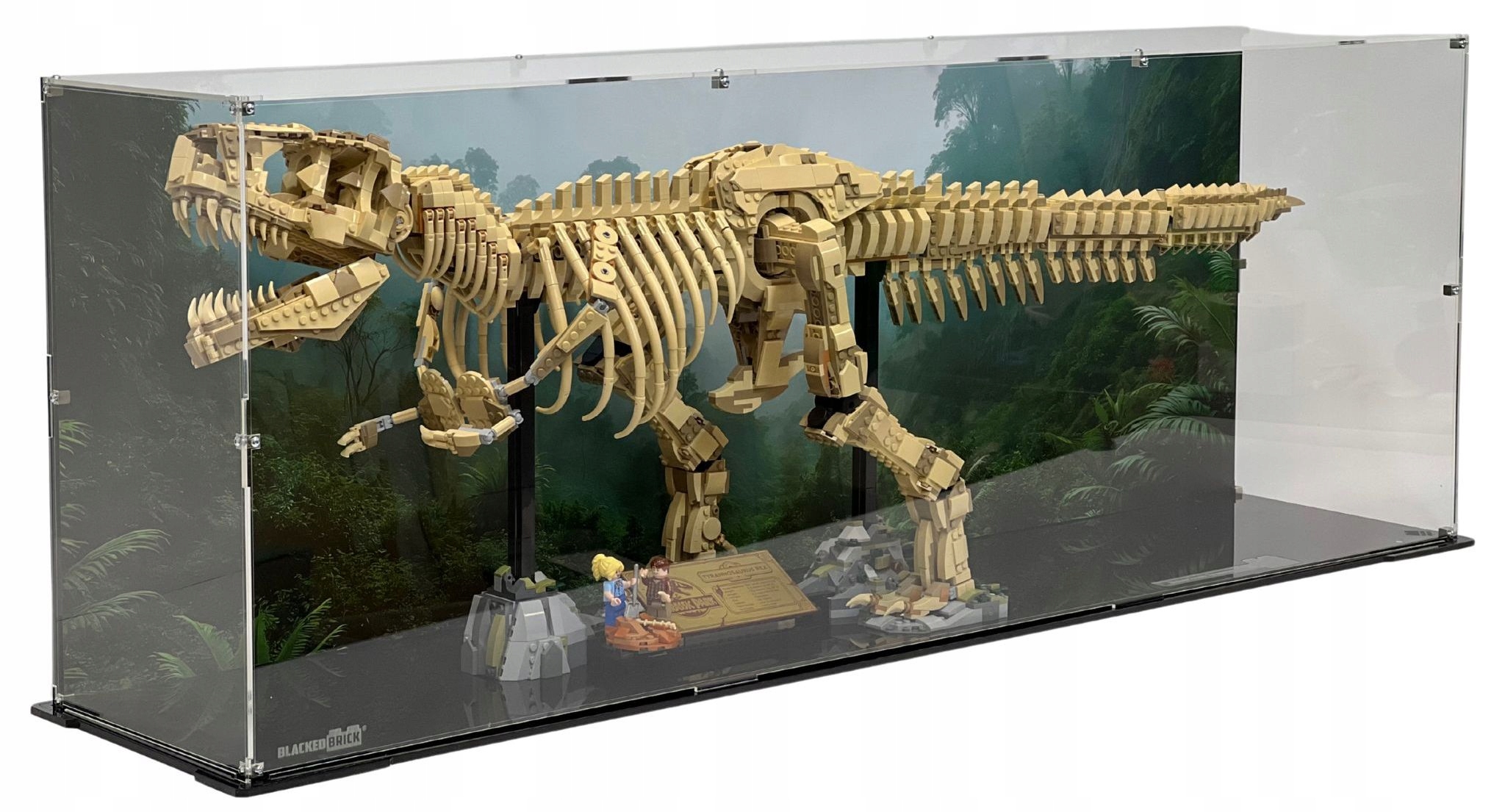 Vitrína s pozadím Blacked Brick pre Lego 76968 Jurský svet Kostra dinosaura