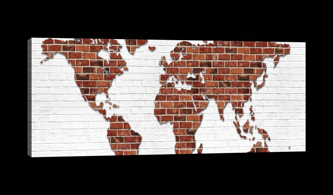 Obraz 145x45 Mapa světa cihlová zeď textura loft industriální cestování