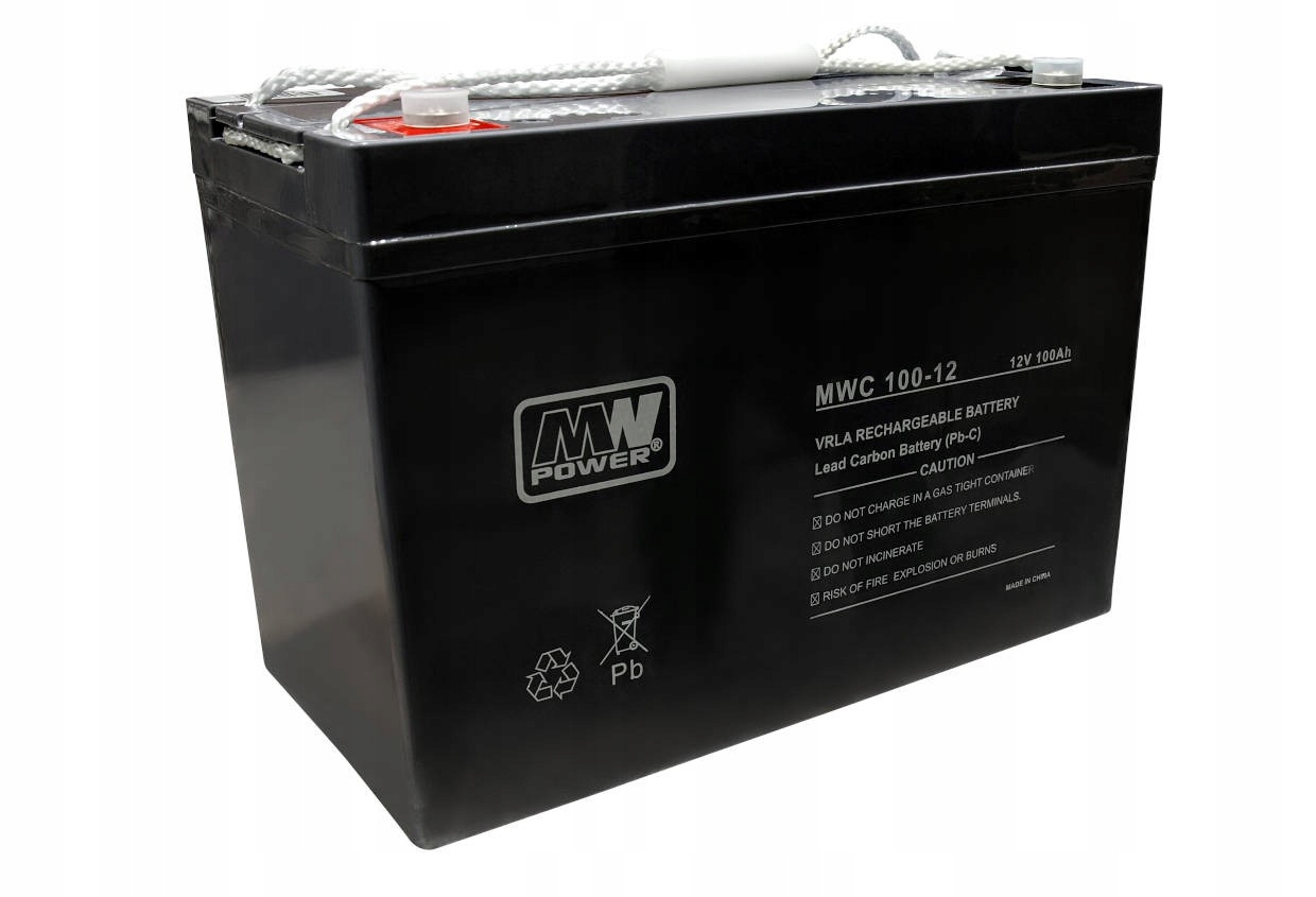 Akumulator węglowo-ołowiowy, Agm (pb-c) 12V/100Ah, M8 Mwc 100-12