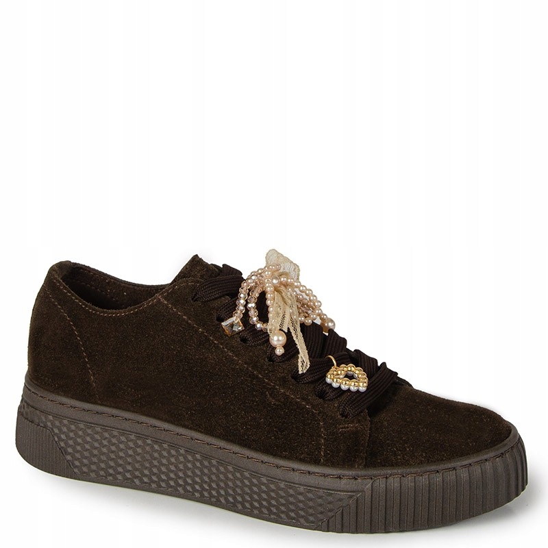 Chebello 4988 Hnědé Kožené Tenisky S Ozdobou 38