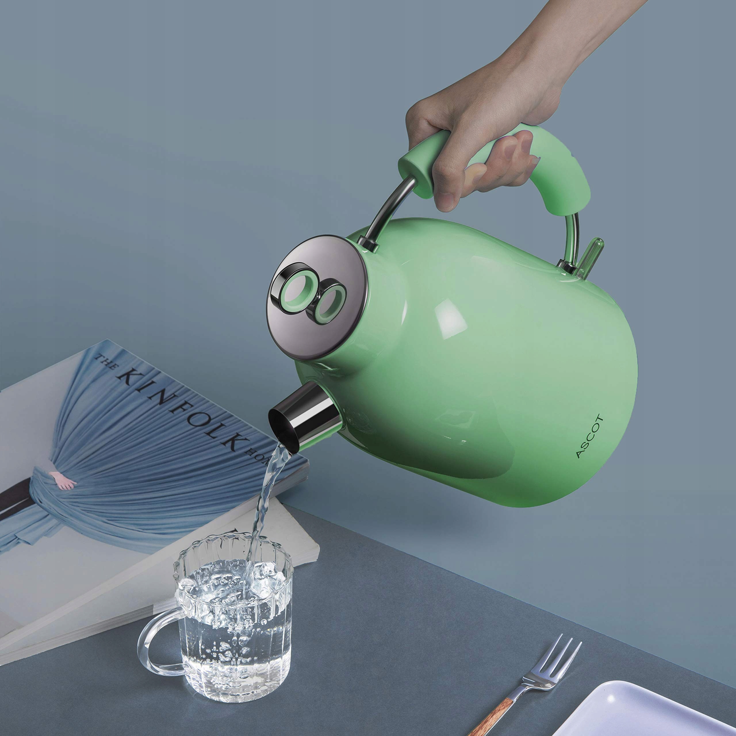 ASCOT Czajnik Elektryczny Stalowy 1,5L Retro Bezprzewodowy Zielony — miniatura 5