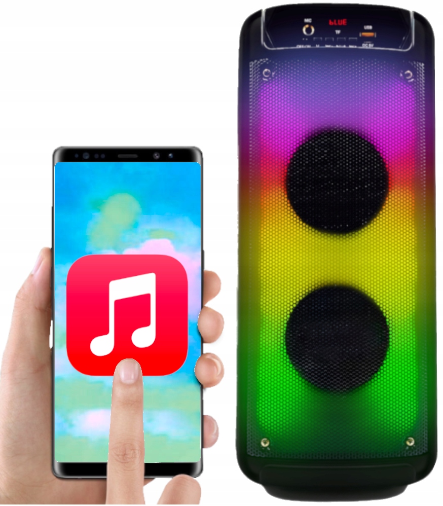 Přenosný Reproduktor Rgb Led Tuba 600W Bluetooth Aux
