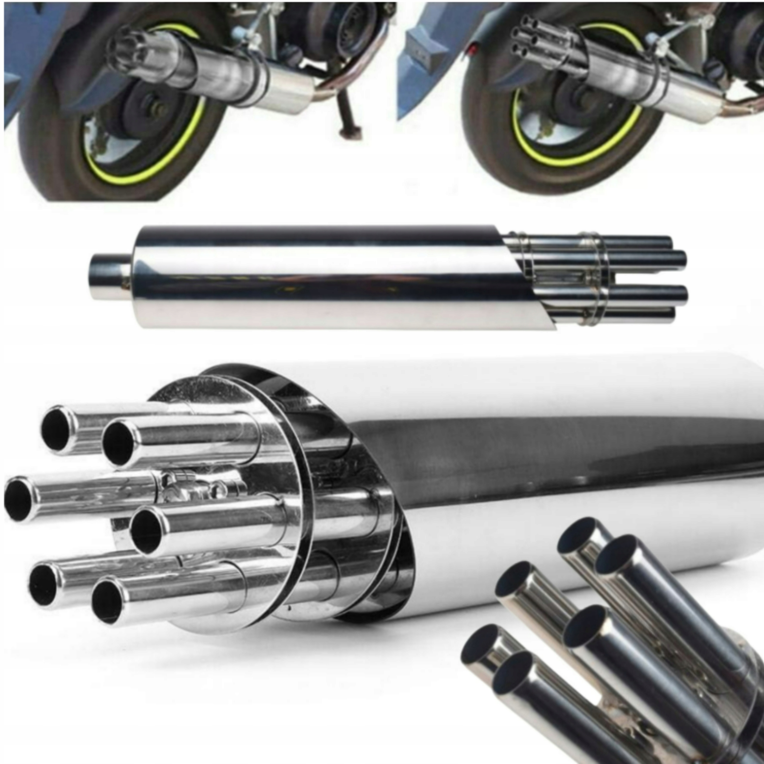 Univerzální Motocyklový Tlumič Minigun Stříbrný rotační ladicí efekt