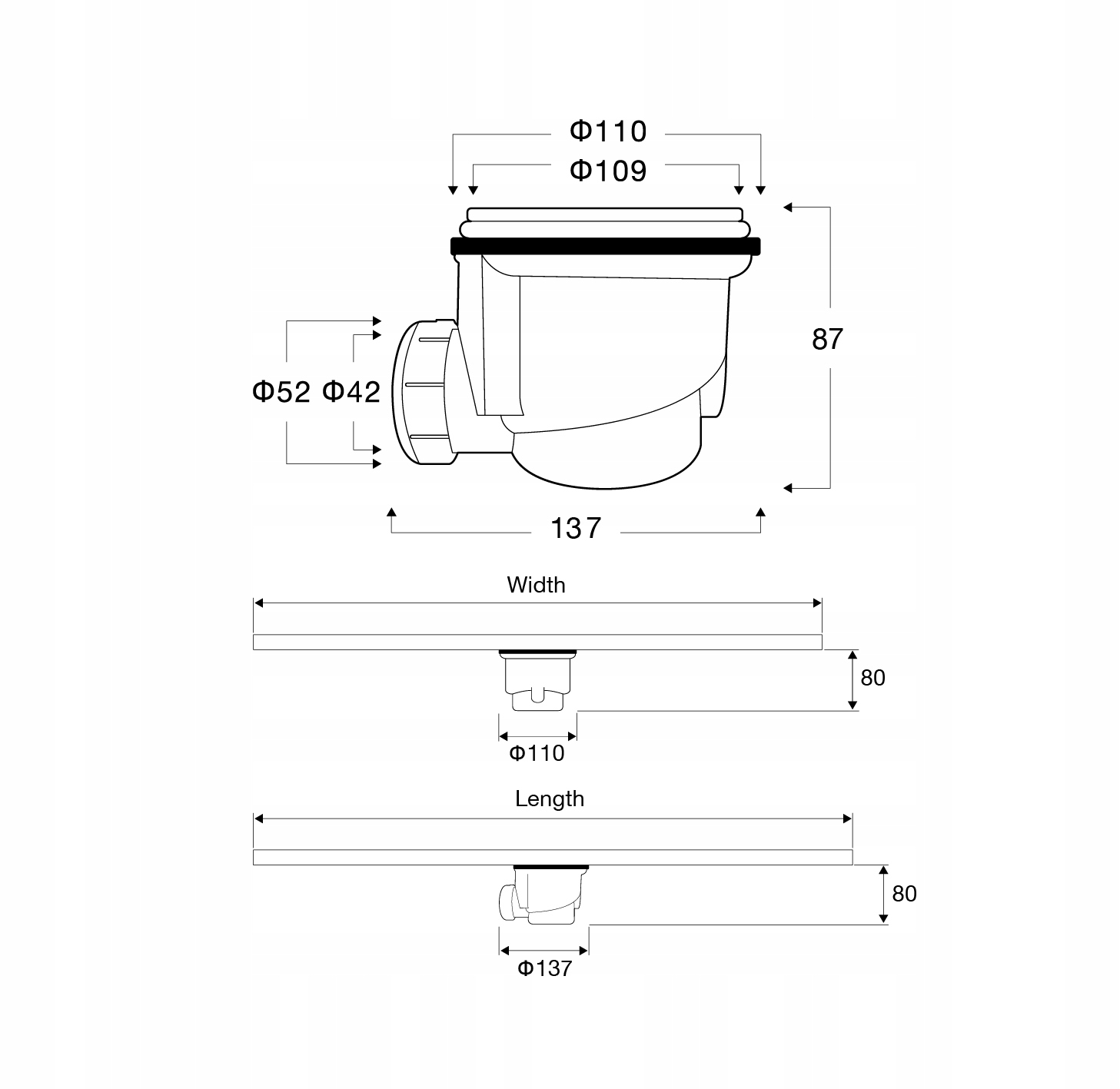 Syfon do brodzika wysokość 87mm Marka Balneo