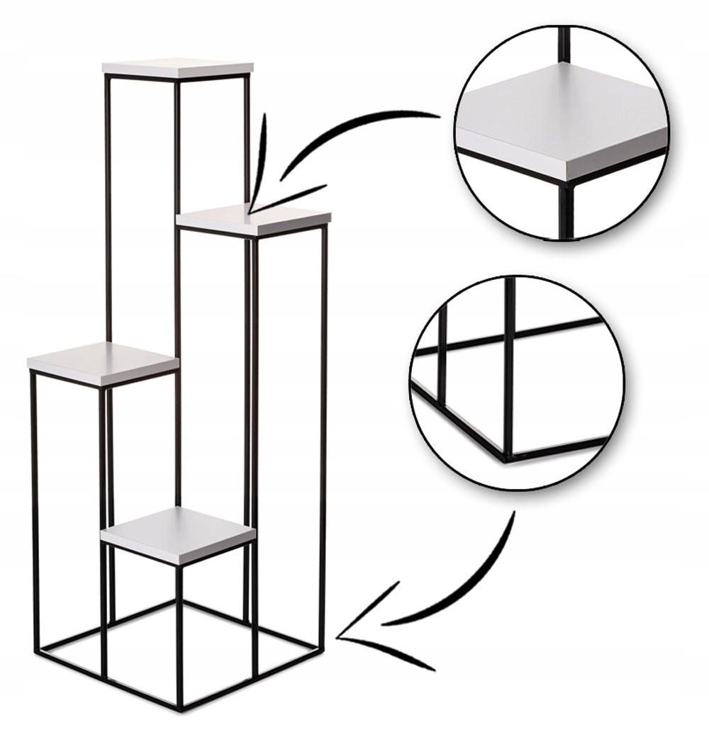 BIAŁY NOWOCZESNY KWIETNIK WOLNOSTOJĄCY METAL 110CM Długość maksymalna 110 cm