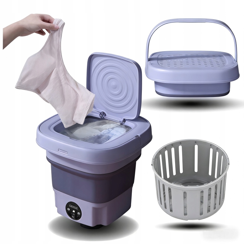 Przenośna Mini Pralka Składana Turystyczna 8l Kosz Spustowy automatyczna