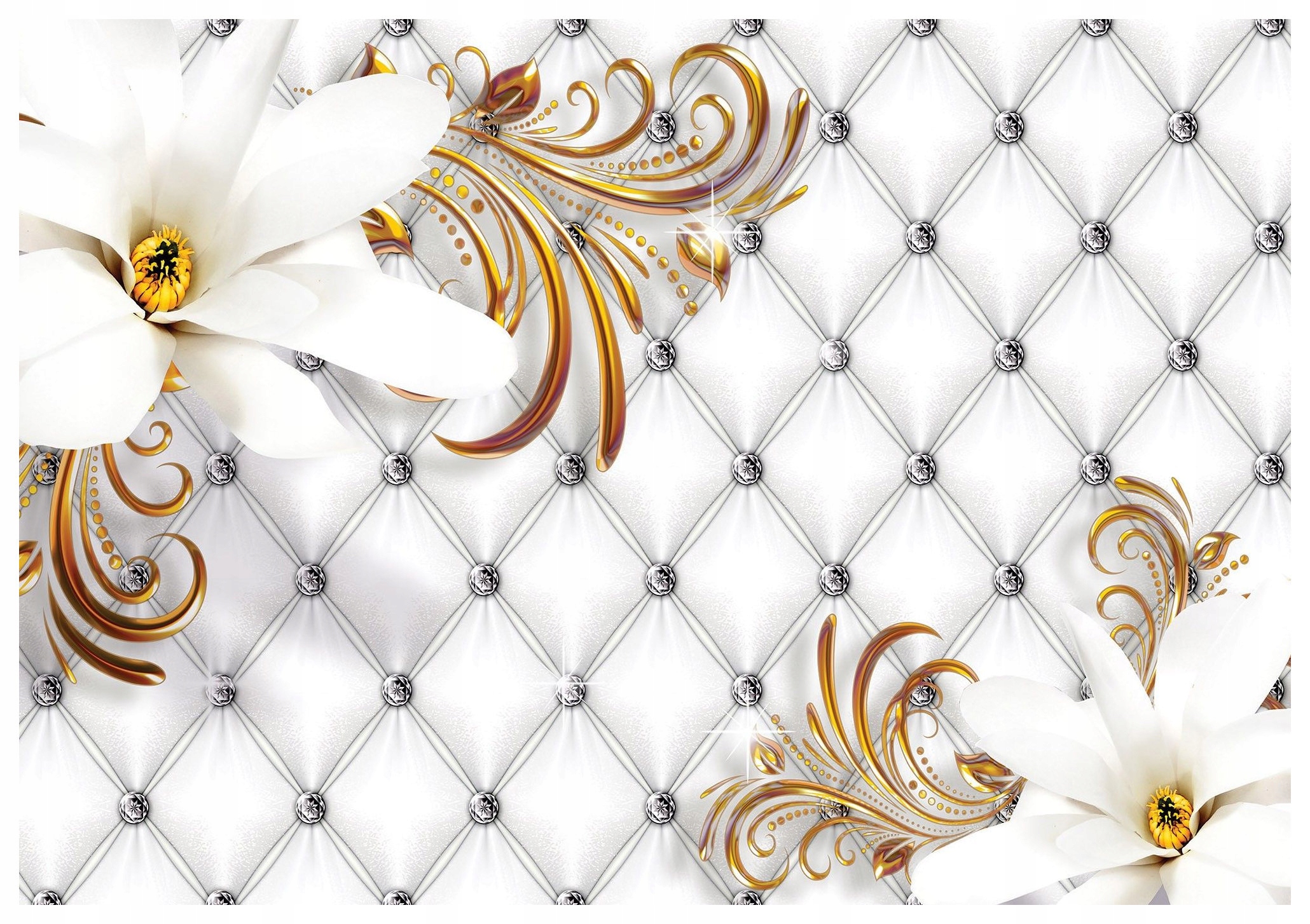 Vliesová fototapeta Magnolie zlato stříbro na stříbrném pozadí 312x219 lepidlo