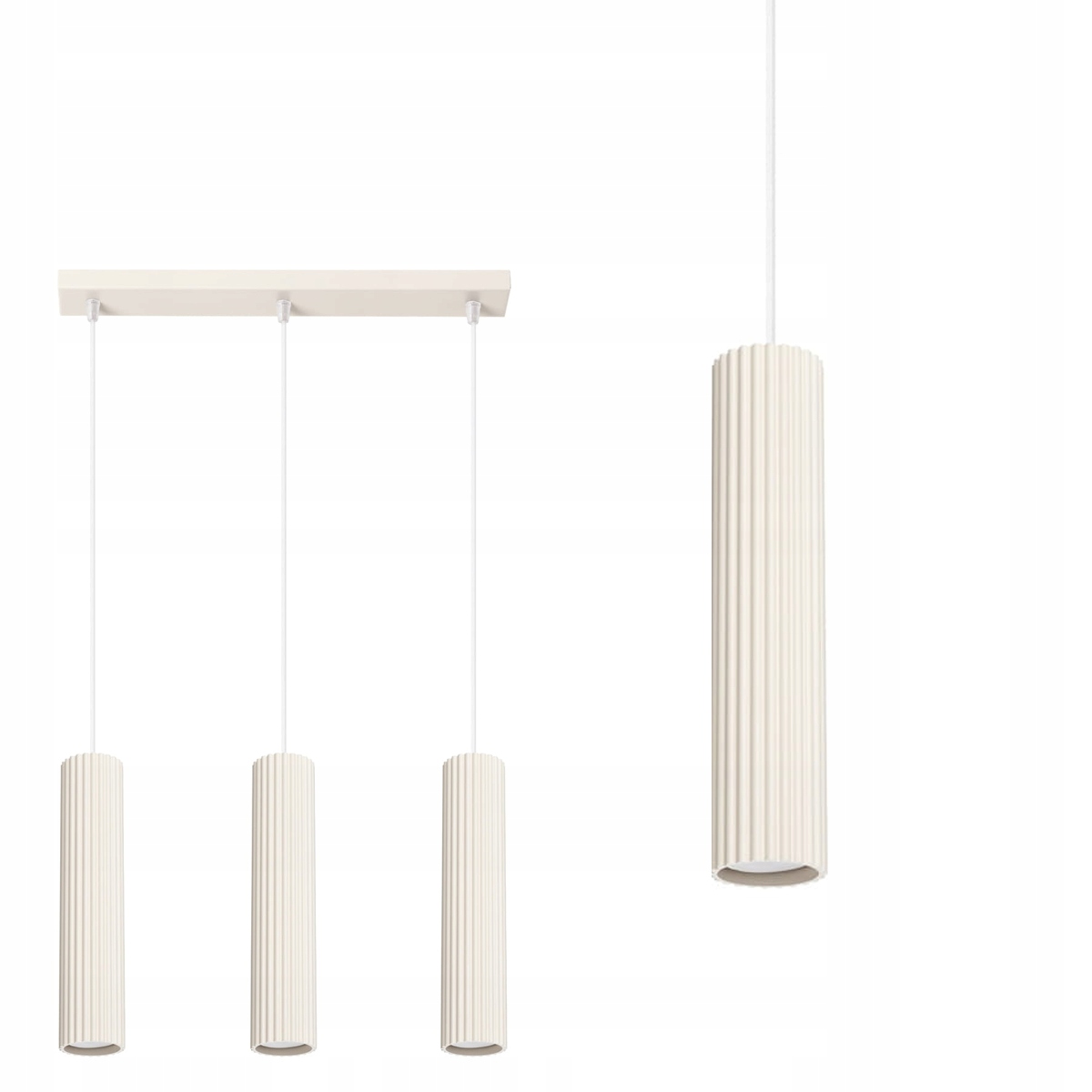 Minimalistická závěsná lampa Karbon s třemi závěsy, béžová, stropní lampa Sollux