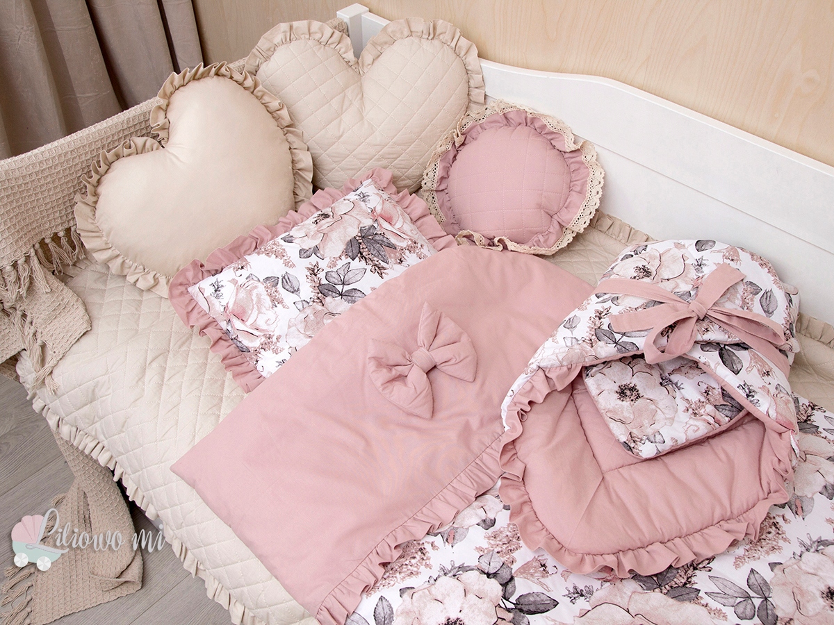 Pościel do wózka gondoli kosza z FALBANKAMI 4el 100% bawełna Długość kołdry 60 cm