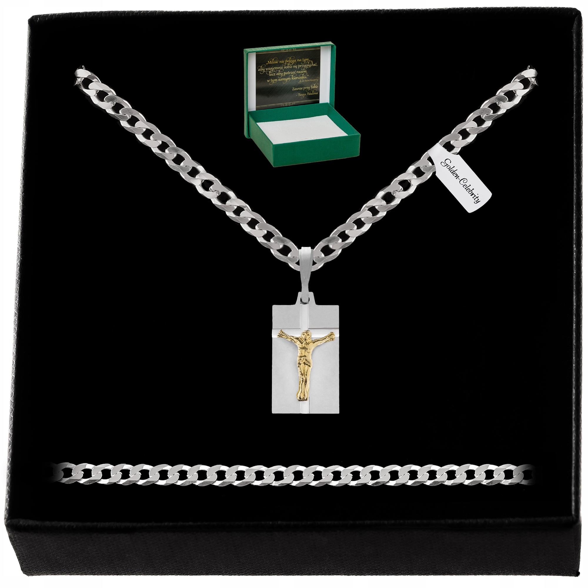 SREBRNY ŁAŃCUSZEK KOMUNIJNY DLA CHŁOPCA MEDALIK JEZUS 925 + GRAWER GRATIS