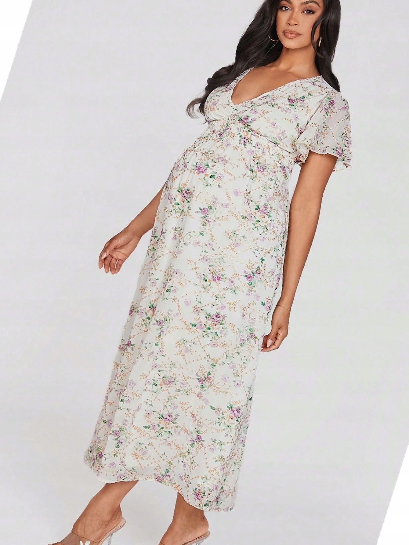 Šaty Šifonové s květinami Těhotenské Dlouhé Koktejlové XL 42