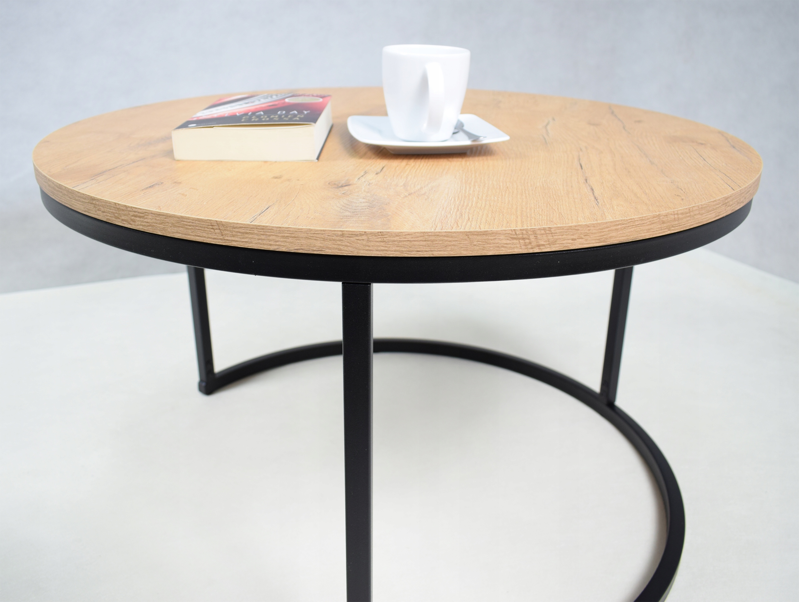 Zestaw Stolik Kawowych 2w1 Salon Industrial Metal Czarny+Dąb Lancelot Typ ława