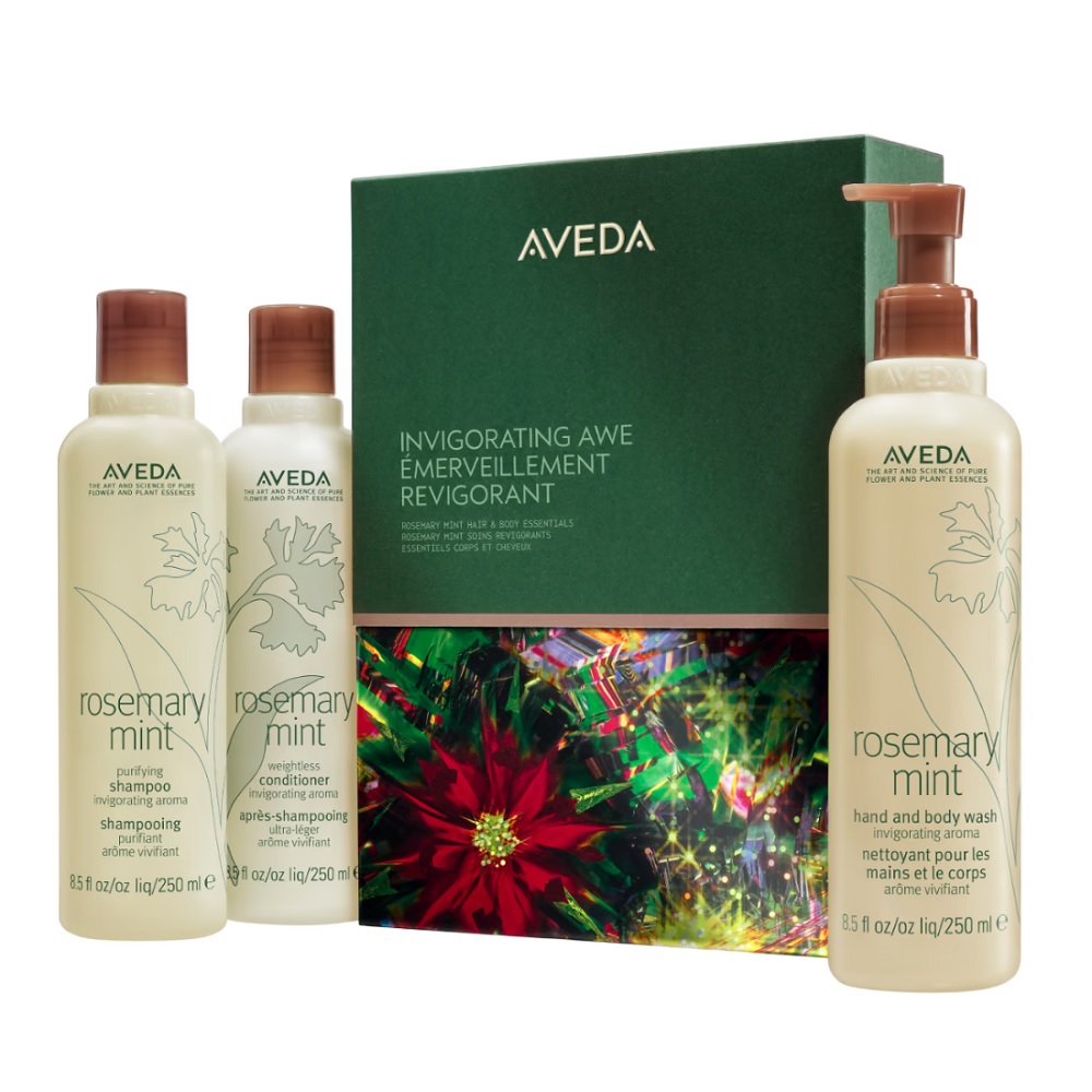 Aveda Invigorating Awe šampon 250 ml kondicionér 250 ml gel na mytí 250 ml