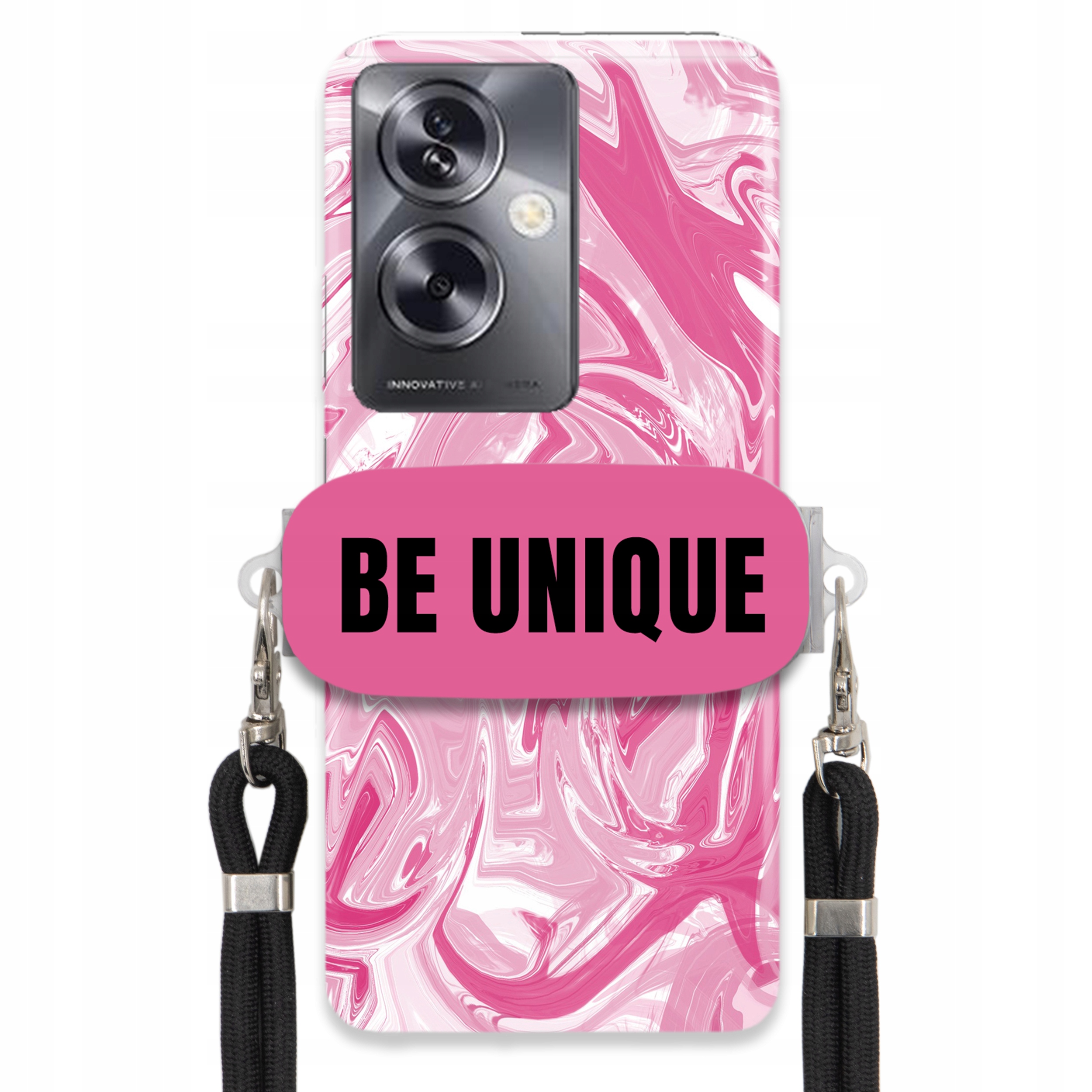 Puzdro pre Oppo A79 5G držiak šnúrka Čierna Ružová Mramor Be Unique