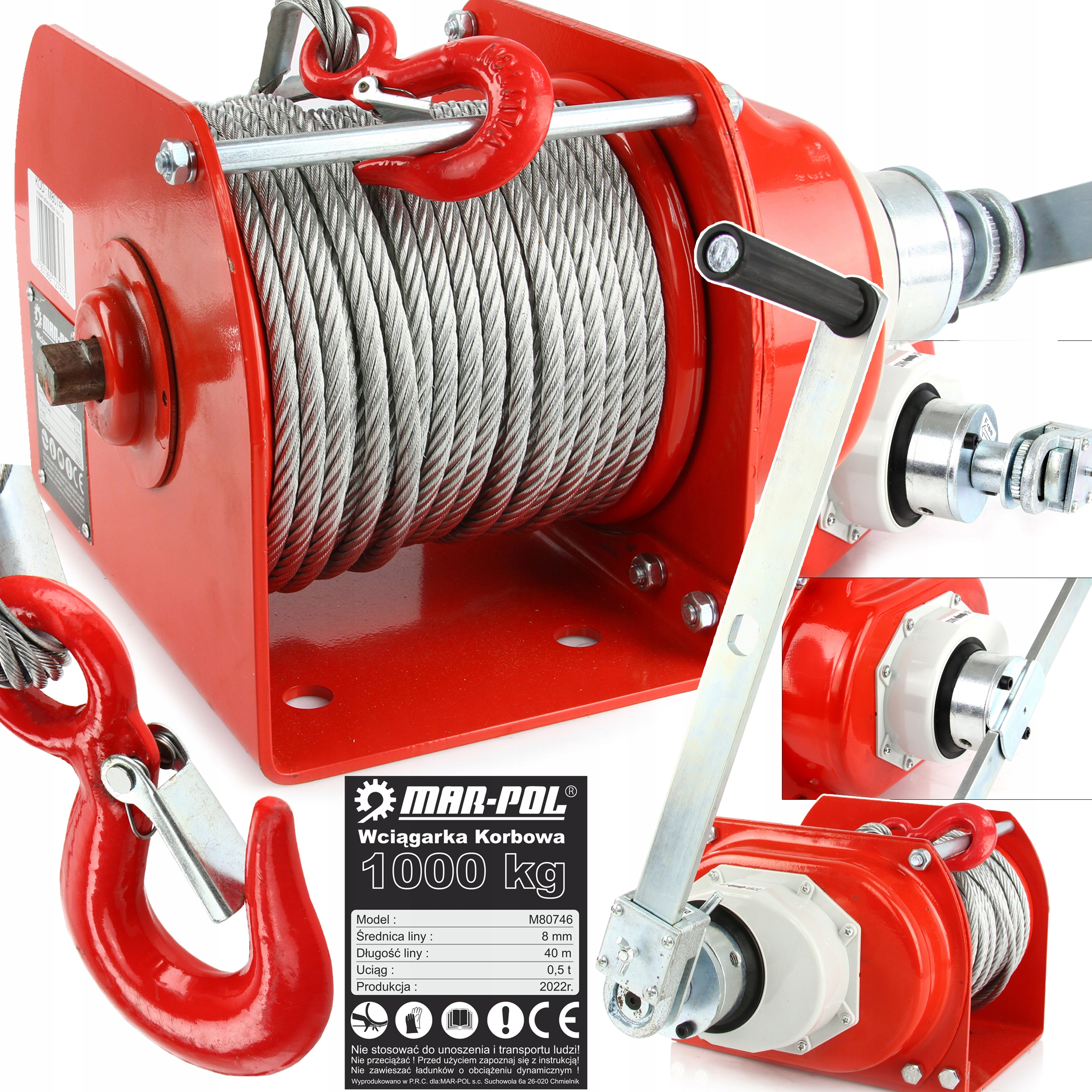 ЛЕБЕДКА КРИВОШИПНАЯ ЛЕБЕДКА 40М ТРОС 1000КГ 1Т