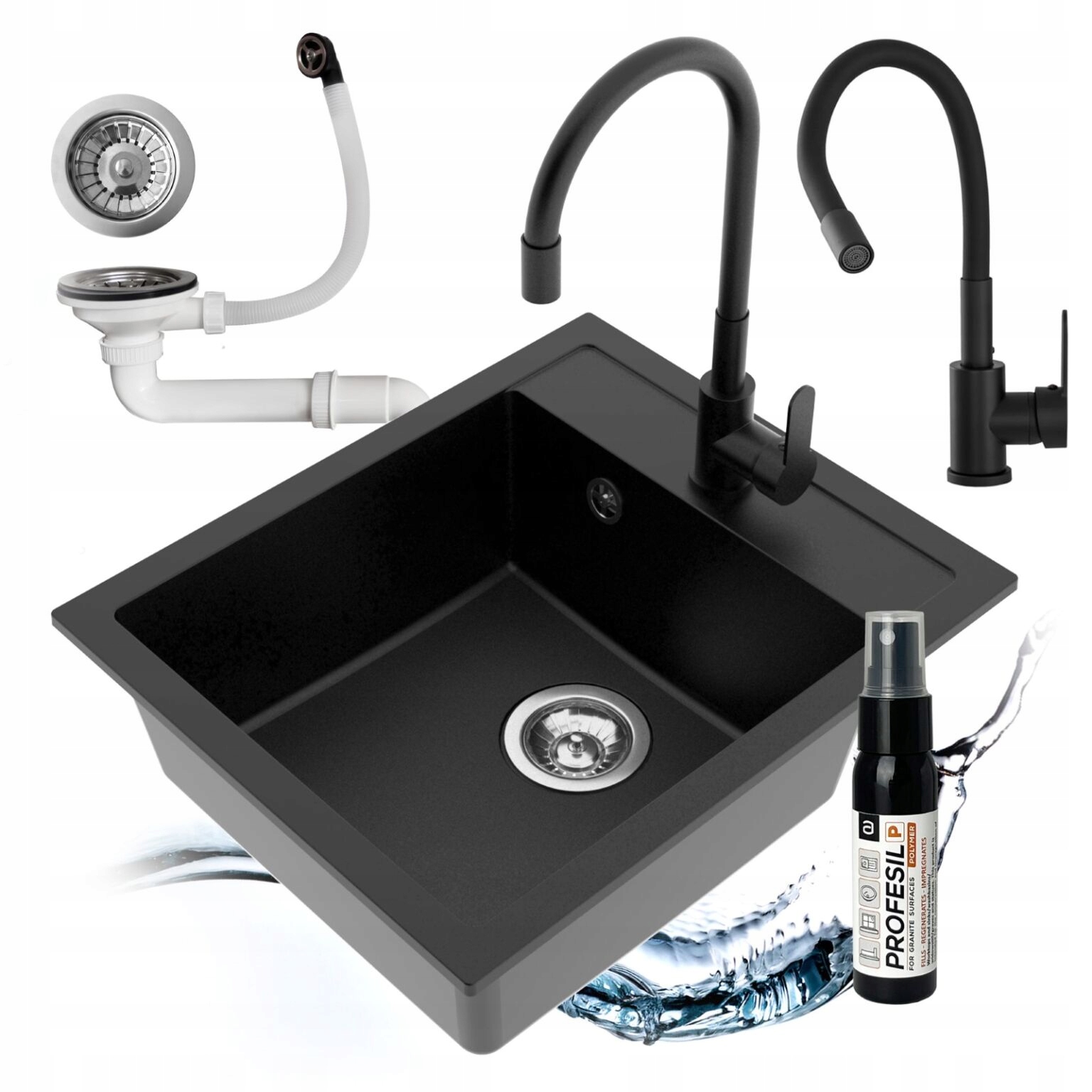 Granitový Jednokomorový Drez Emporio, Sada Batérií, Flexibilný Sifón