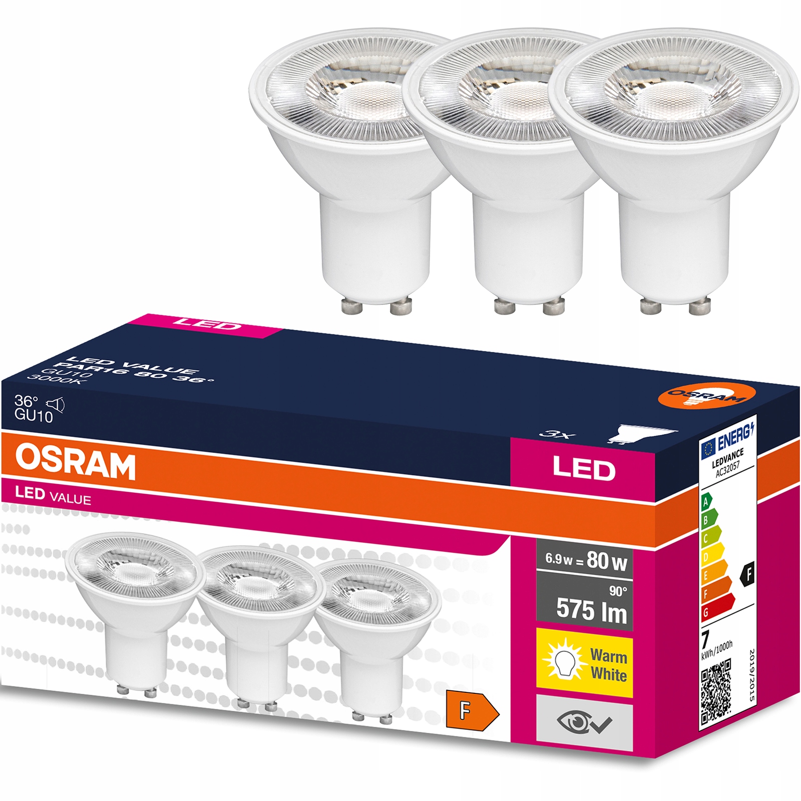 

3x Żarówka Led GU10 6,9W 80W 575lm 3000K 36° Osram