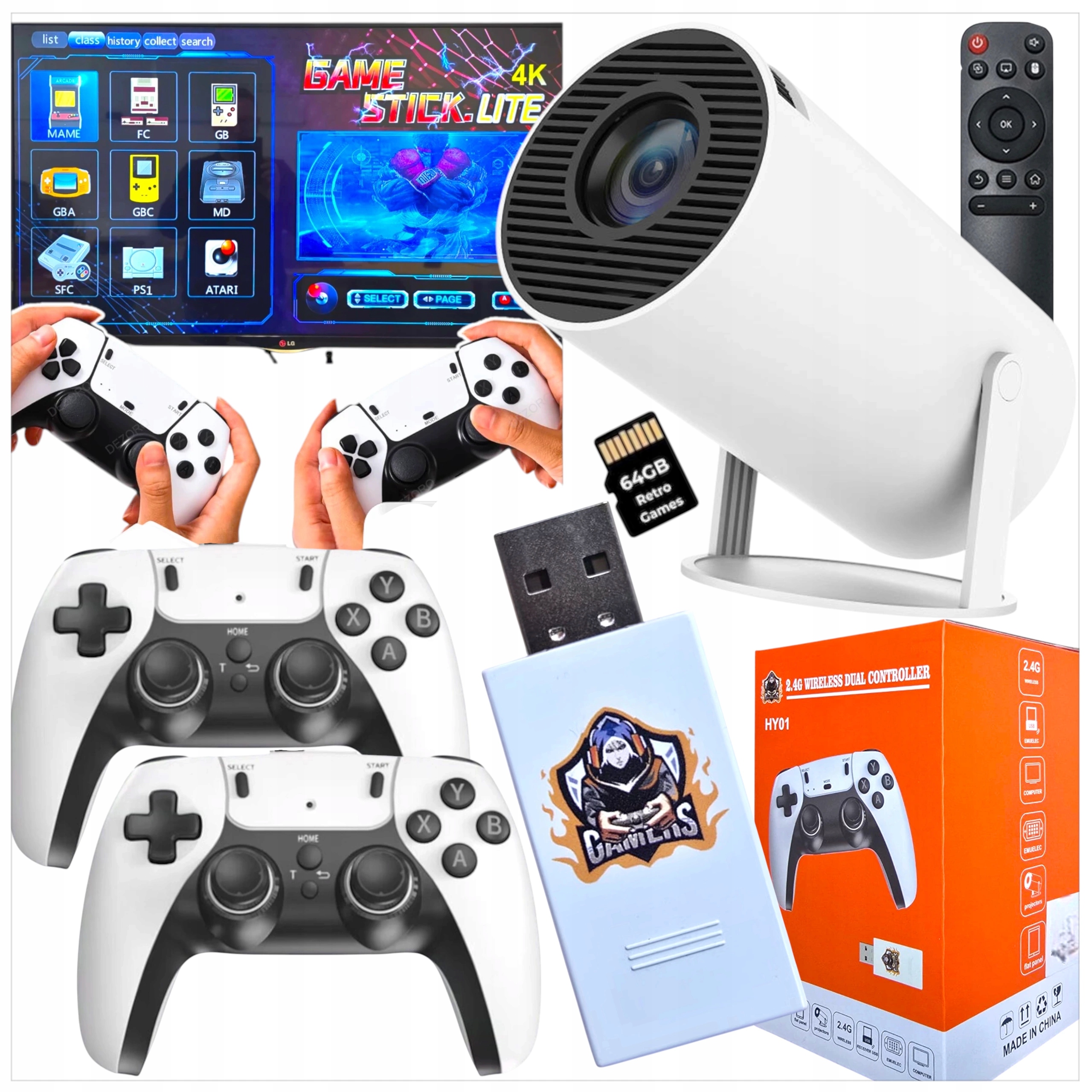 PROJEKTOR LED KONSOLA GAME STICK PRO ANDROID 2 PADY GRY PILOT WIFI USB