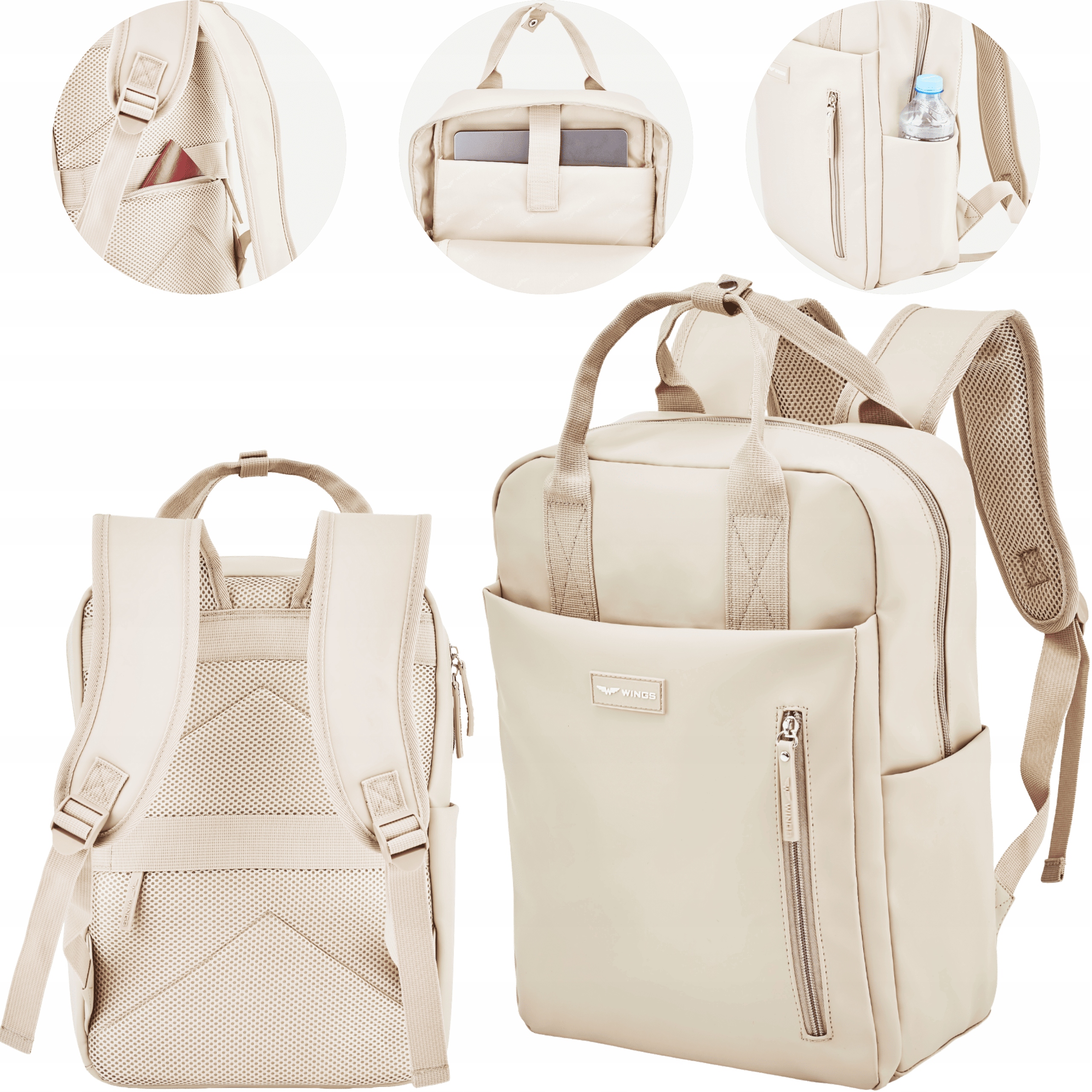 Plecak miejski Wings lekki wodoodporny na laptop 15,6" dużo kieszeni