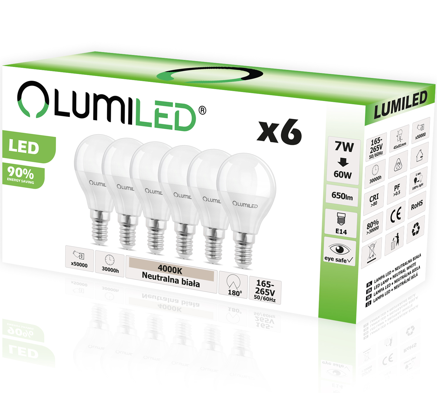 

6x Żarówka Led E14 Kulka 7W 60W 4000K Lumiled