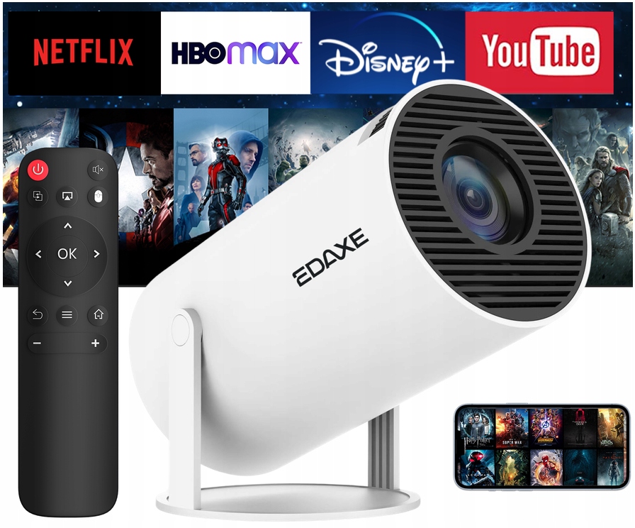 Projektor Pro Android Tv Wifi 4K Přenosný Chytrý Otočný Reproduktor