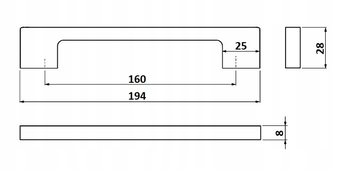 TECHNO UCHWYT MEBLOWY NOWOCZESNY ZŁOTY MAT- 160 MM Wysokość produktu 2.8 cm