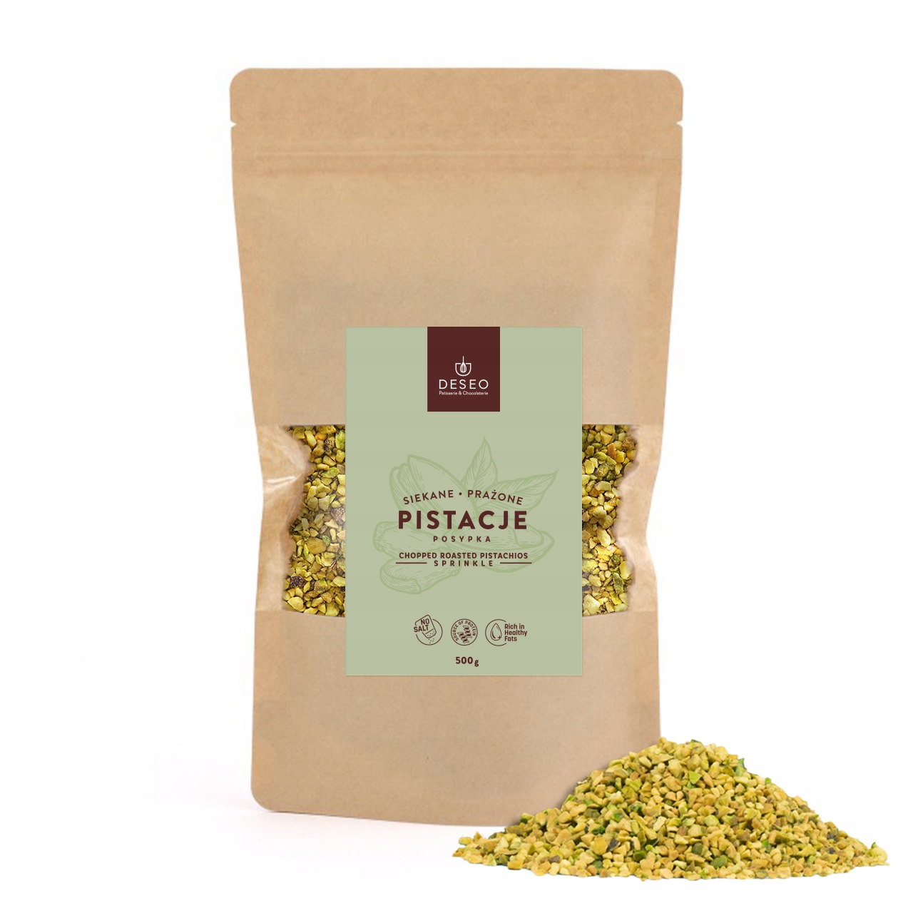 Levně Pistácie Pražené Sekané grys kostka 500g Deseo Pistáciová Posypka