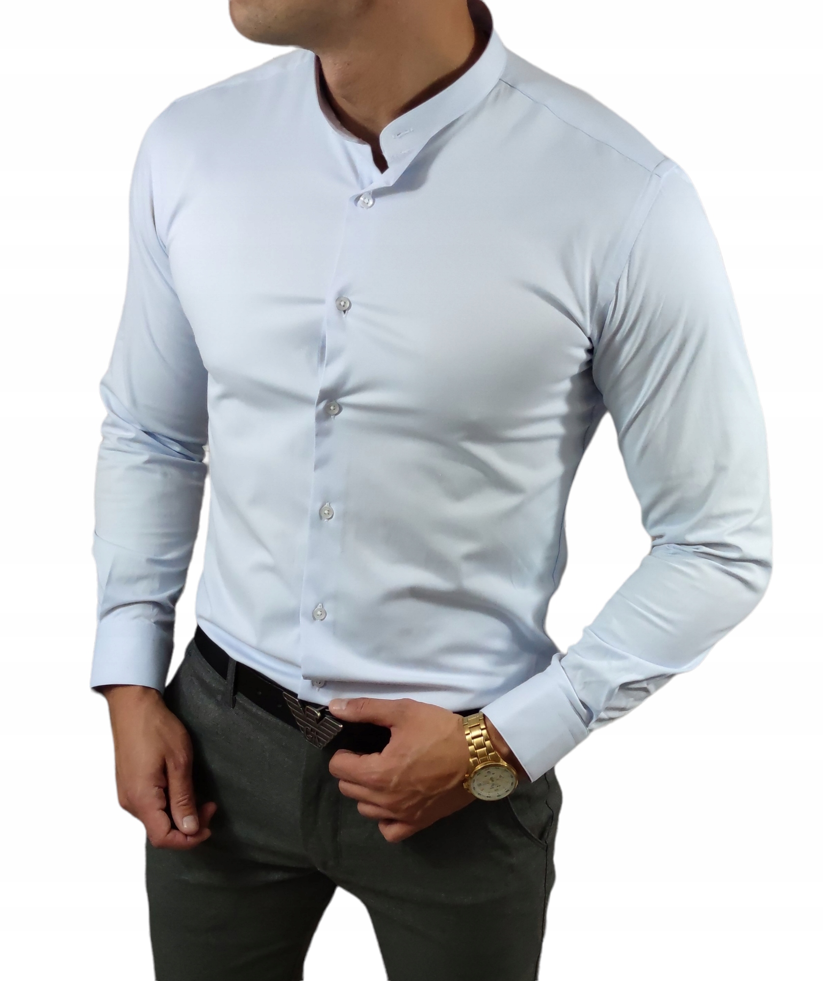 elegantní košile se stojáčkem slim fit, modrá ESP013 3XL