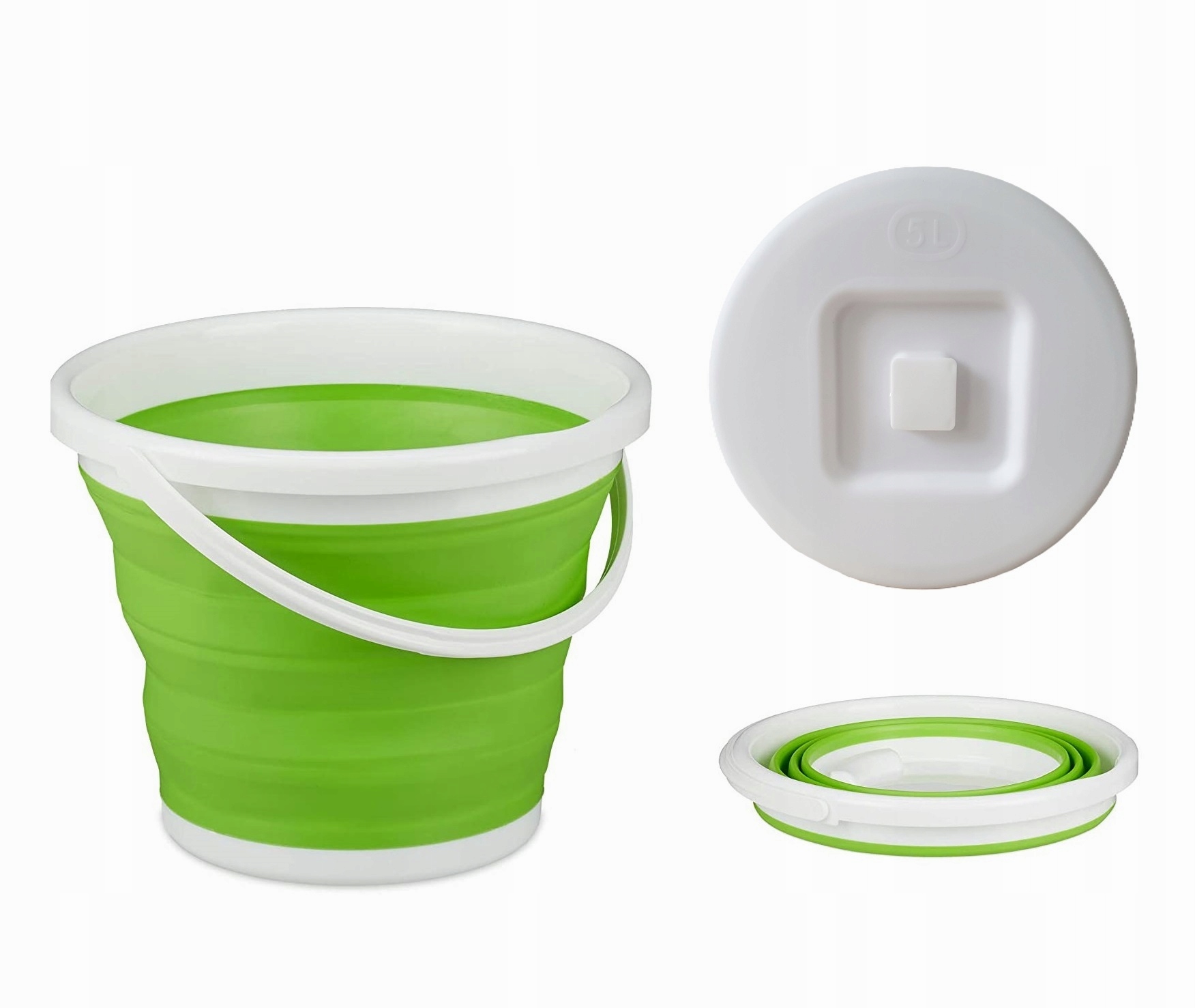 WIADERKO WIADRO WODE SILIKONOWE SKŁADANE PRZENOŚNE Z POKRYWĄ UNIWERSALNE 5L