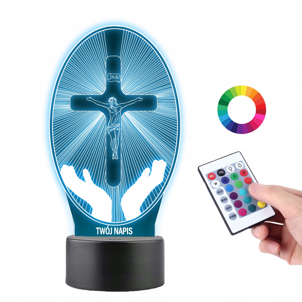

Lampka Nocna 3D Led Jezus Ukrzyżowanie Grawer Imię
