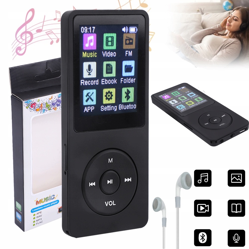 Přehrávač MP3 16GB Bezztrátový Přehrávač Hifi Hudby Vestavěný Reproduktor Hd