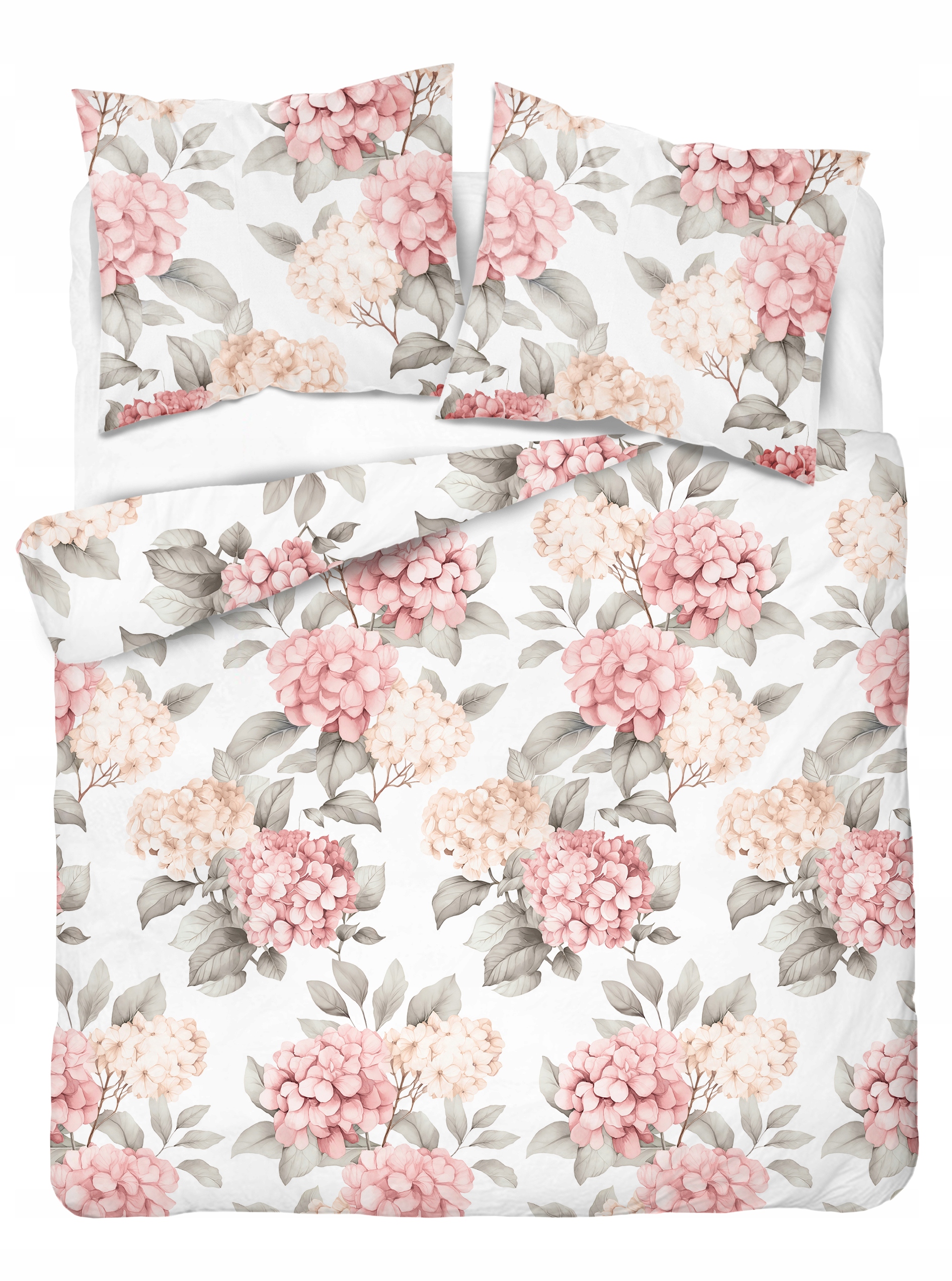 Pościel satyna bawełniana 160x200 Home Satin różowe kremowe hortensje