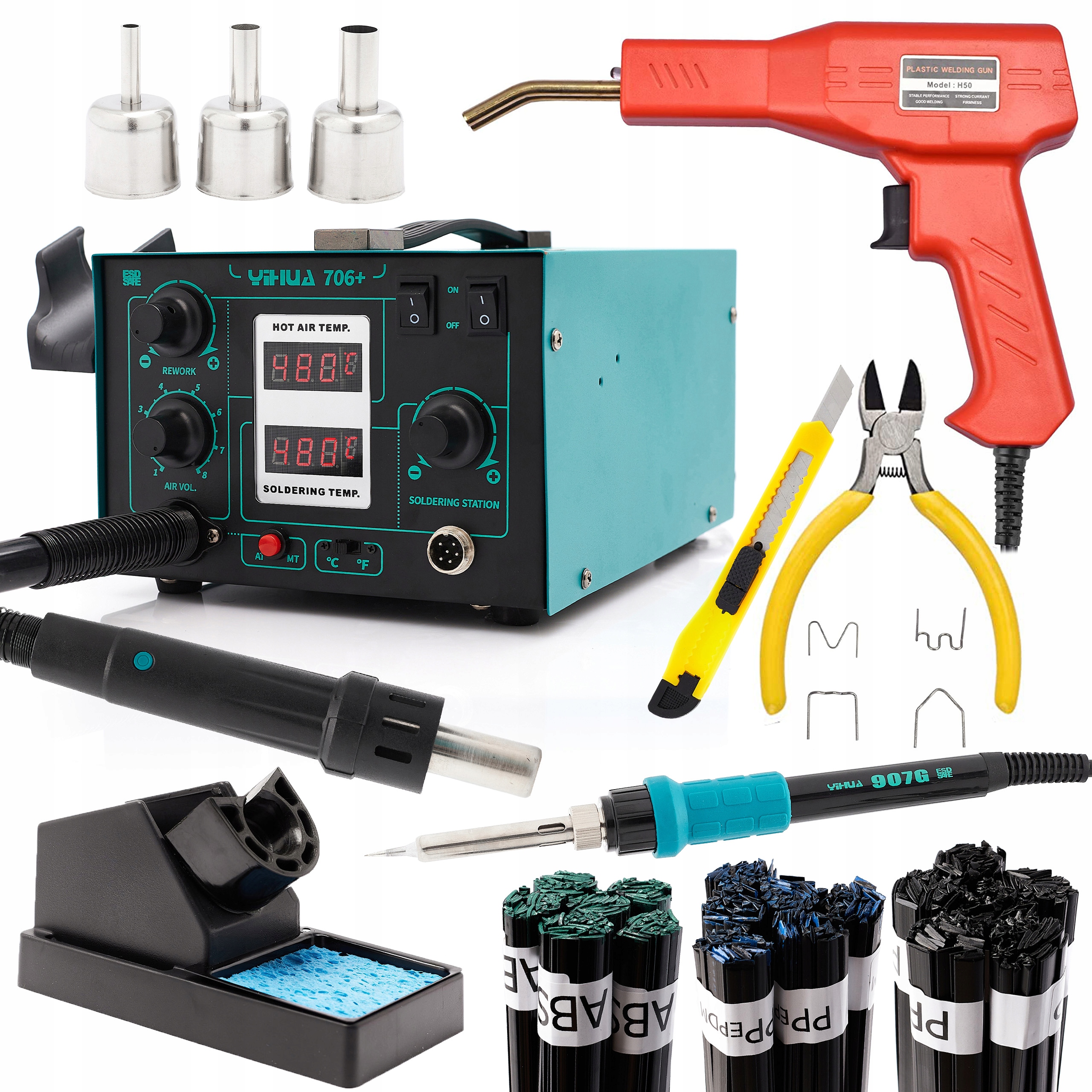 Svařovací Stroj Na Plasty 706+ Sada Sešívačka Sponky Pojivo Nůž Kleště Abs