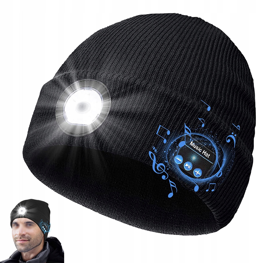 

Czapka Bluetooth Beanie Czarny Ze Światłem Led